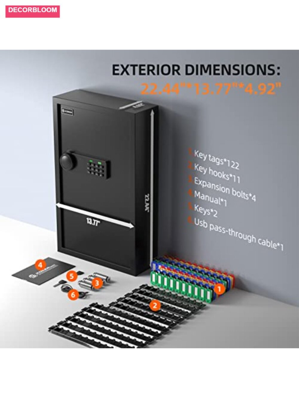 122-Key Wall Mount Lock Box with Code, Drop Slot & LED Light - Picture 5 of 6